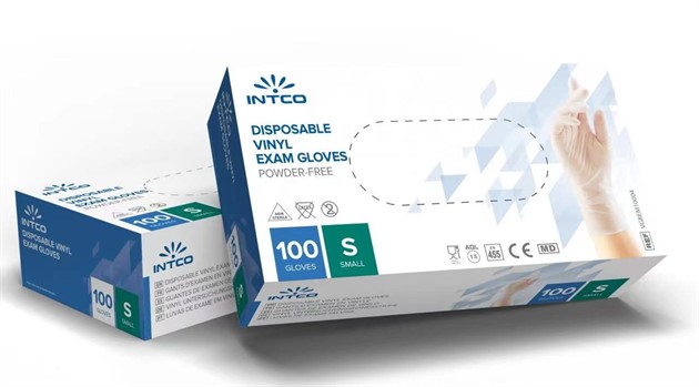 Handskar vinyl puderfri Intco transp. stl S 100st/fp